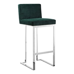Pemberly Row 30&quot Modern Velvet & High Polished Steel Bar Stool in Green