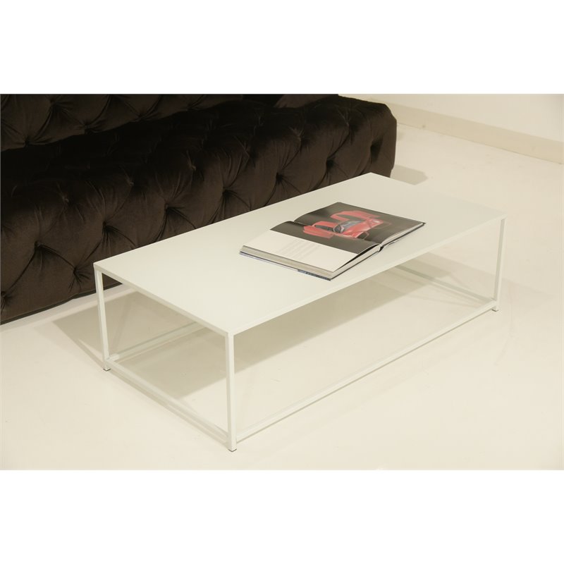 Pemberly Row Contemporary Rectangular Metal Coffee Table in White