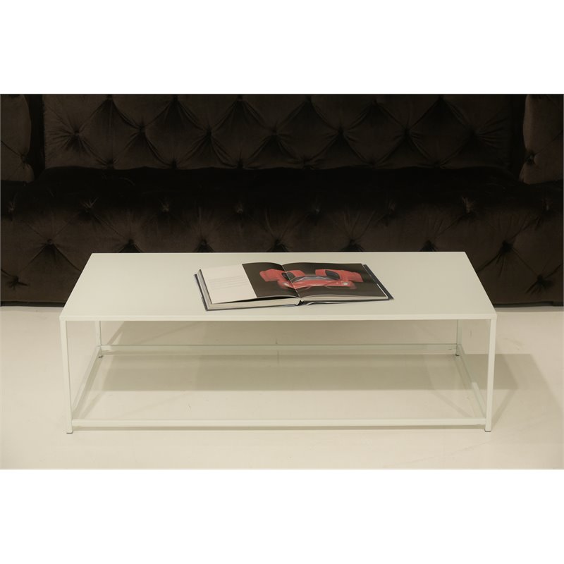 Pemberly Row Contemporary Rectangular Metal Coffee Table in White