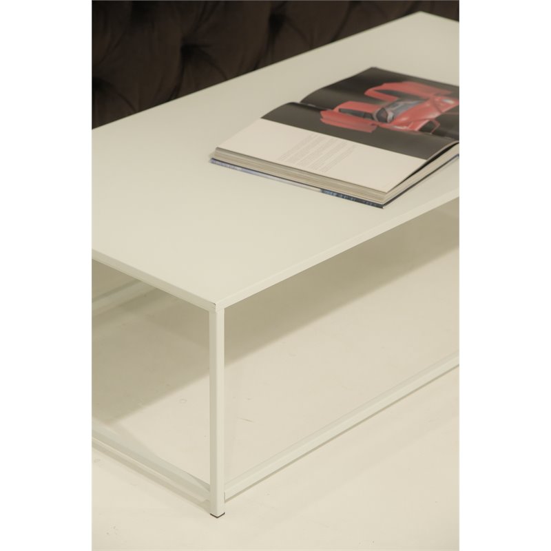 Pemberly Row Contemporary Rectangular Metal Coffee Table in White
