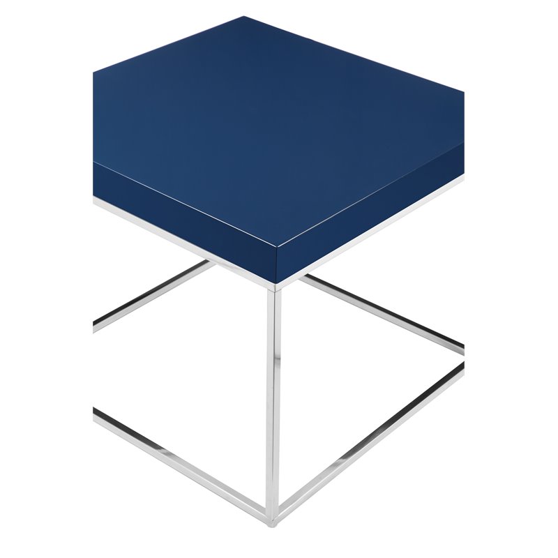 Pemberly Row Gloss Lacquer & High Polished Steel Metal Side Table in Navy