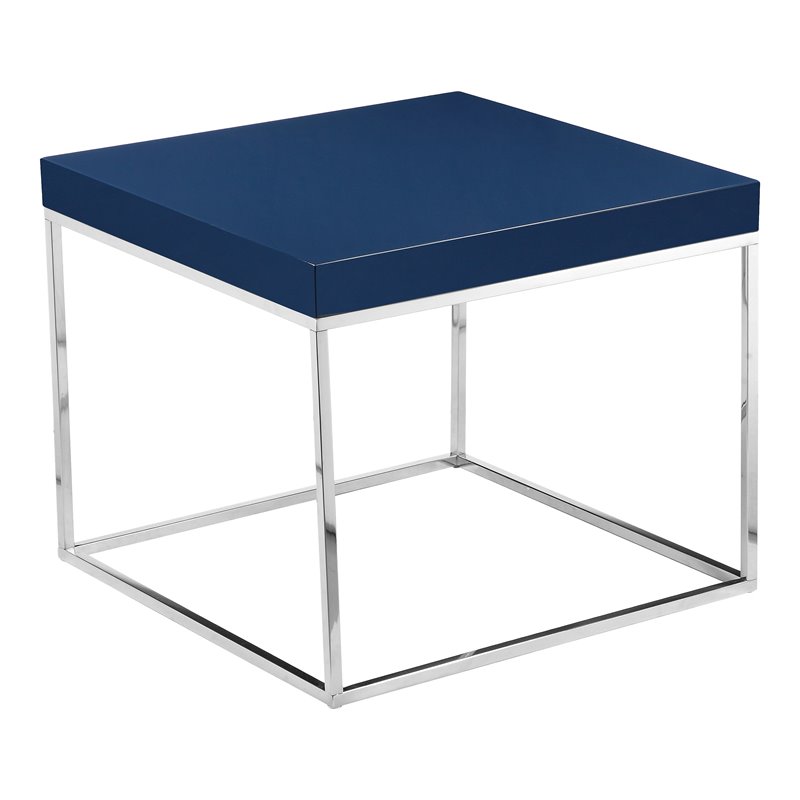 Pemberly Row Gloss Lacquer & High Polished Steel Metal Side Table in Navy