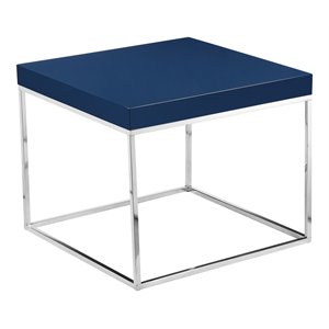 Pemberly Row Gloss Lacquer & High Polished Steel Metal Side Table in Navy