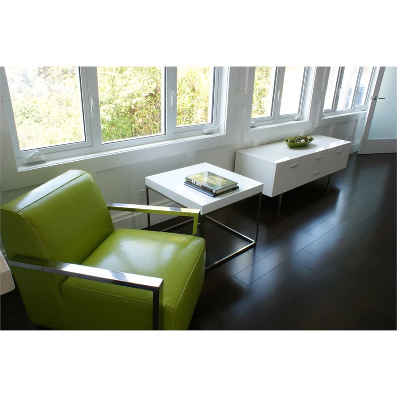 Pemberly Row Gloss Lacquer & High Polished Steel Metal Side Table in White