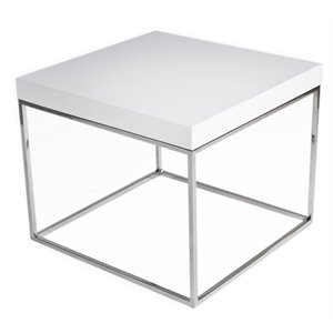 Pemberly Row Gloss Lacquer & High Polished Steel Metal Side Table in White
