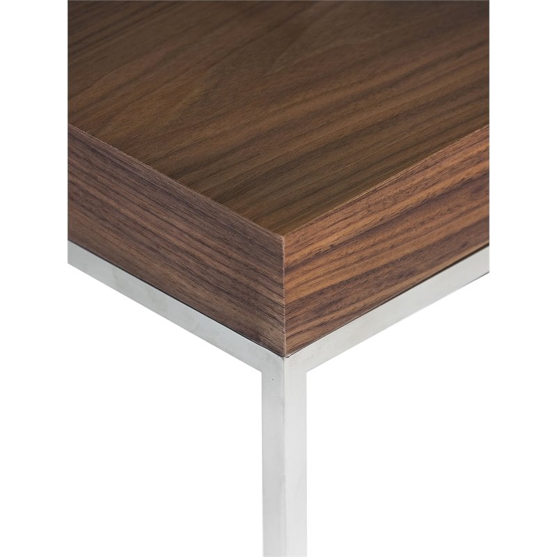 Pemberly Row Modern Wood Veneer & High Polished Steel Side Table in Walnut