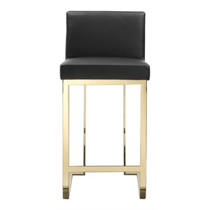 Pemberly Row 26&quot Faux Leather & Polished Steel Counter Stool in Black/Gold