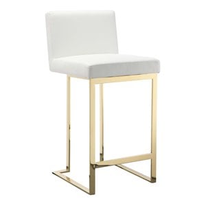Pemberly Row 26&quot Faux Leather & Polished Steel Counter Stool in White/Gold