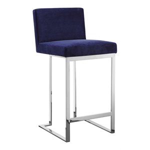 Pemberly Row 26&quot Modern Velvet & High Polished Steel Counter Stool in Navy