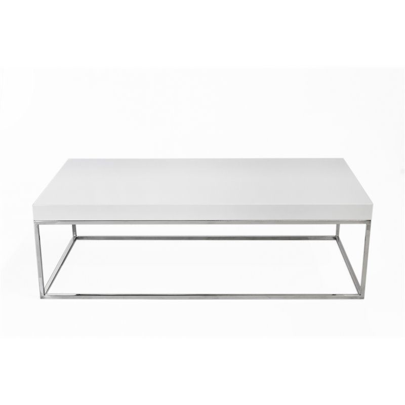Pemberly Row Gloss Lacquer & High Polished Steel Metal Coffee Table in White