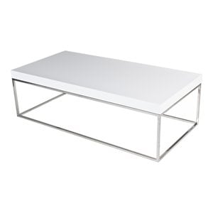 Pemberly Row Gloss Lacquer & High Polished Steel Metal Coffee Table in White