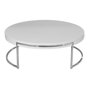 Pemberly Row Gloss Lacquer & High Polished Steel Metal Coffee Table in White