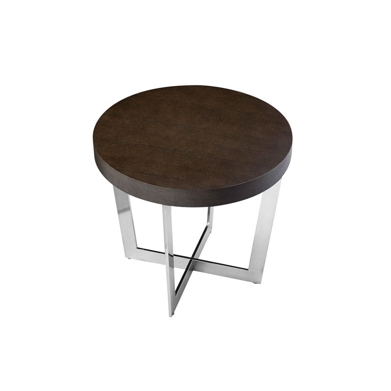 Pemberly Row Modern Wood Veneer & Polished Steel Side Table in Espresso