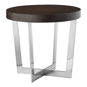 Pemberly Row Modern Wood Veneer & Polished Steel Side Table in Espresso