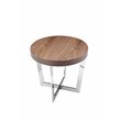 Pemberly Row Modern Wood Veneer & High Polished Steel Side Table in Walnut