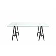 Pemberly Row Polished Steel Metal & Glass Desk in Black Frame/Clear Top