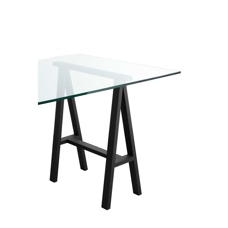 Pemberly Row Polished Steel Metal & Glass Desk in Black Frame/Clear Top