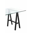 Pemberly Row Polished Steel Metal & Glass Desk in Black Frame/Clear Top
