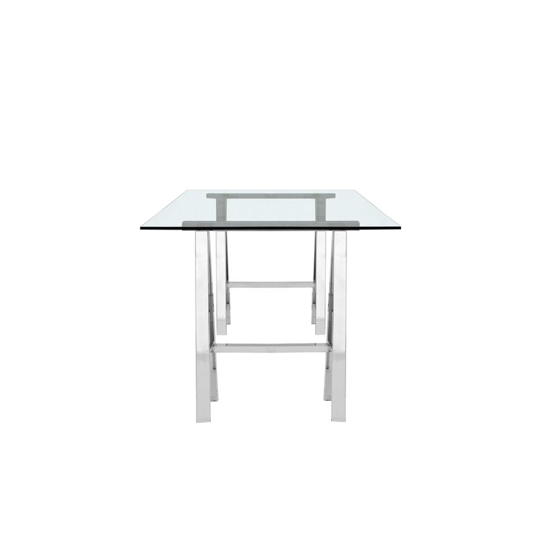 Pemberly Row Modern Polished Steel Metal and Tempered Glass Desk in Clear