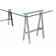 Pemberly Row Modern Polished Steel Metal and Tempered Glass Desk in Clear