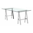 Pemberly Row Modern Polished Steel Metal and Tempered Glass Desk in Clear