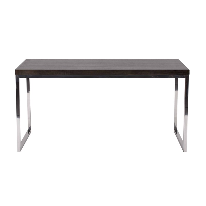 Pemberly Row Modern Wood Veneer & High Polished Steel Desk in Espresso
