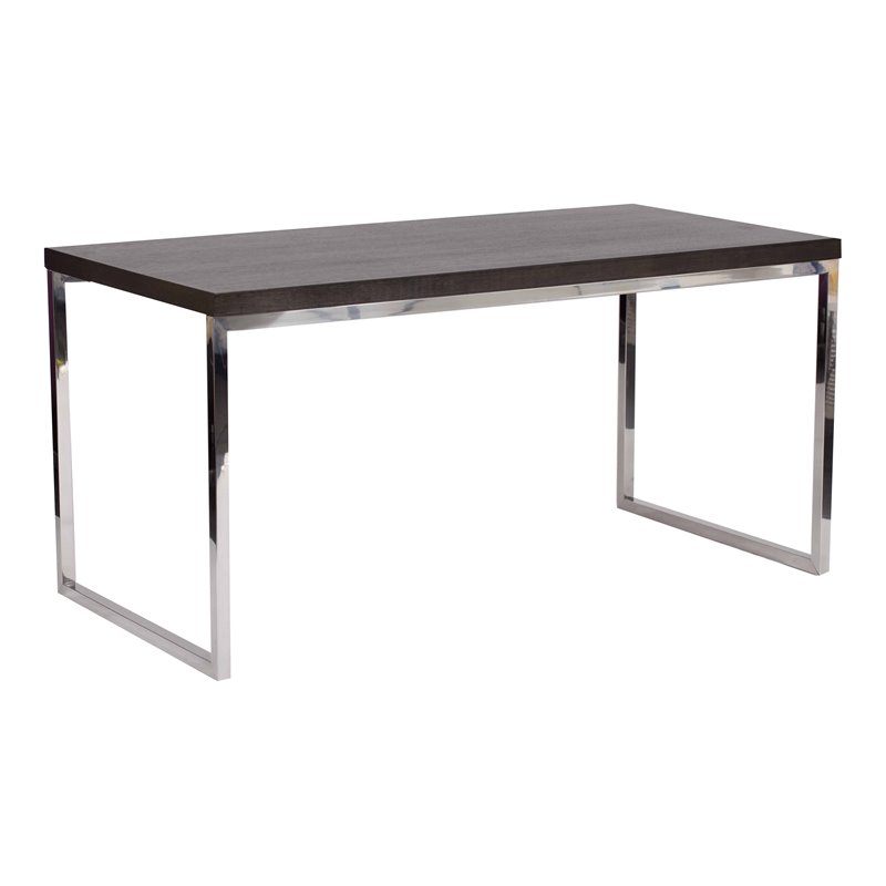 Pemberly Row Modern Wood Veneer & High Polished Steel Desk in Espresso