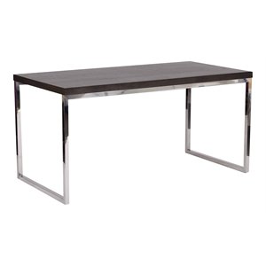 Pemberly Row Modern Wood Veneer & High Polished Steel Desk in Espresso