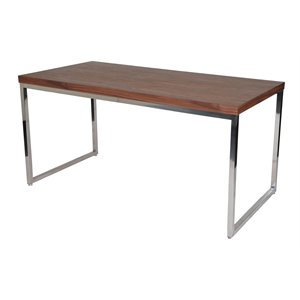 Pemberly Row Modern Wood Veneer & High Polished Steel Desk in Walnut