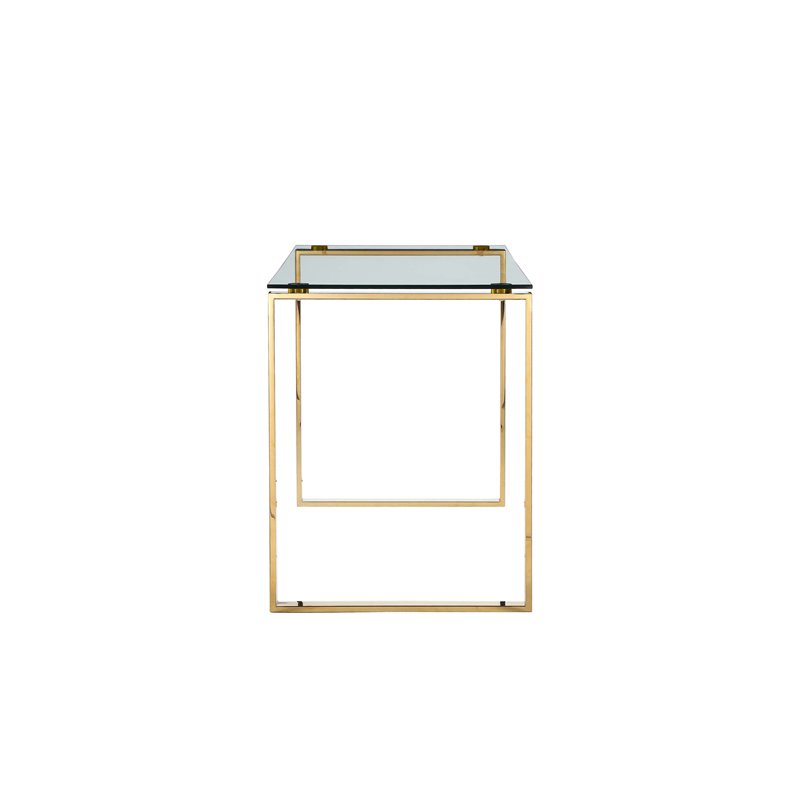 Pemberly Row Modern High Polished Steel Metal & Tempered Glass Desk in Gold