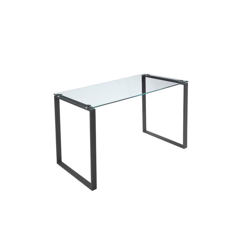 Pemberly Row Contemporary Tempered Glass & Metal Desk in Black
