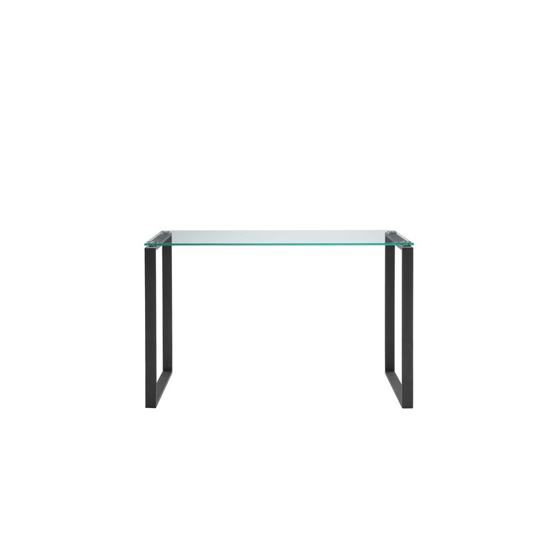 Pemberly Row Contemporary Tempered Glass & Metal Desk in Black