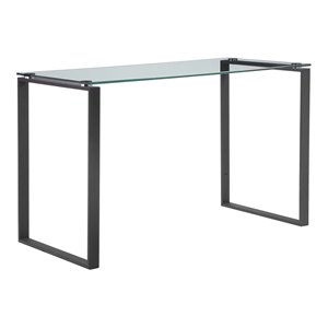 Pemberly Row Contemporary Tempered Glass & Metal Desk in Black