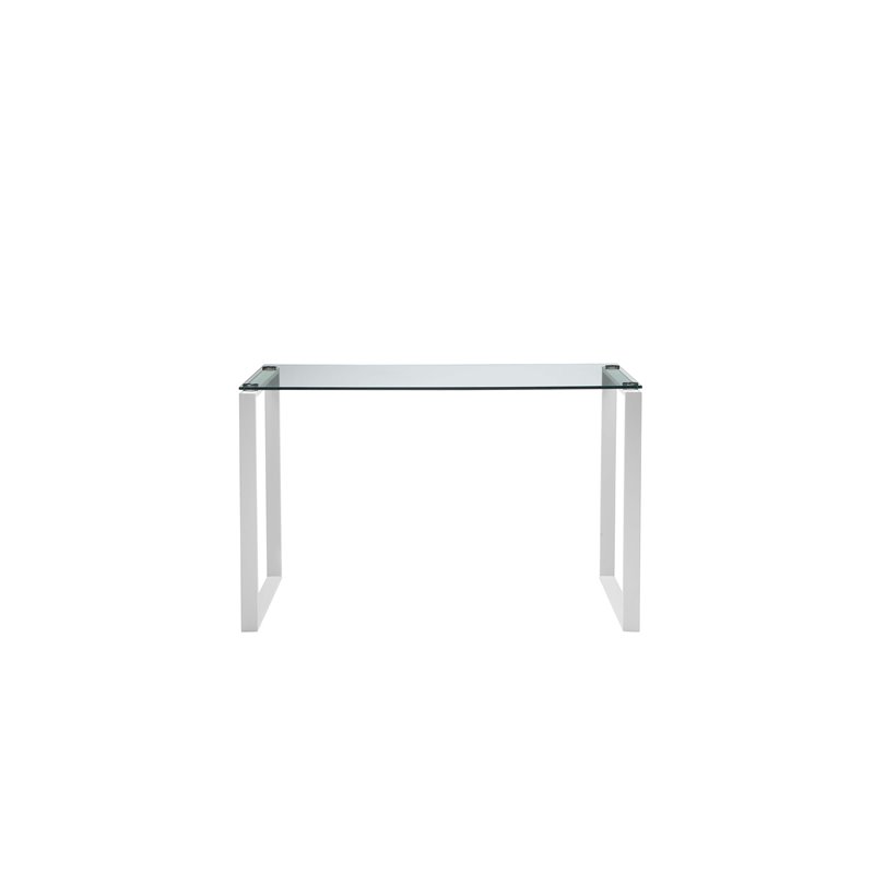 Pemberly Row Contemporary Tempered Glass & Metal Desk in White