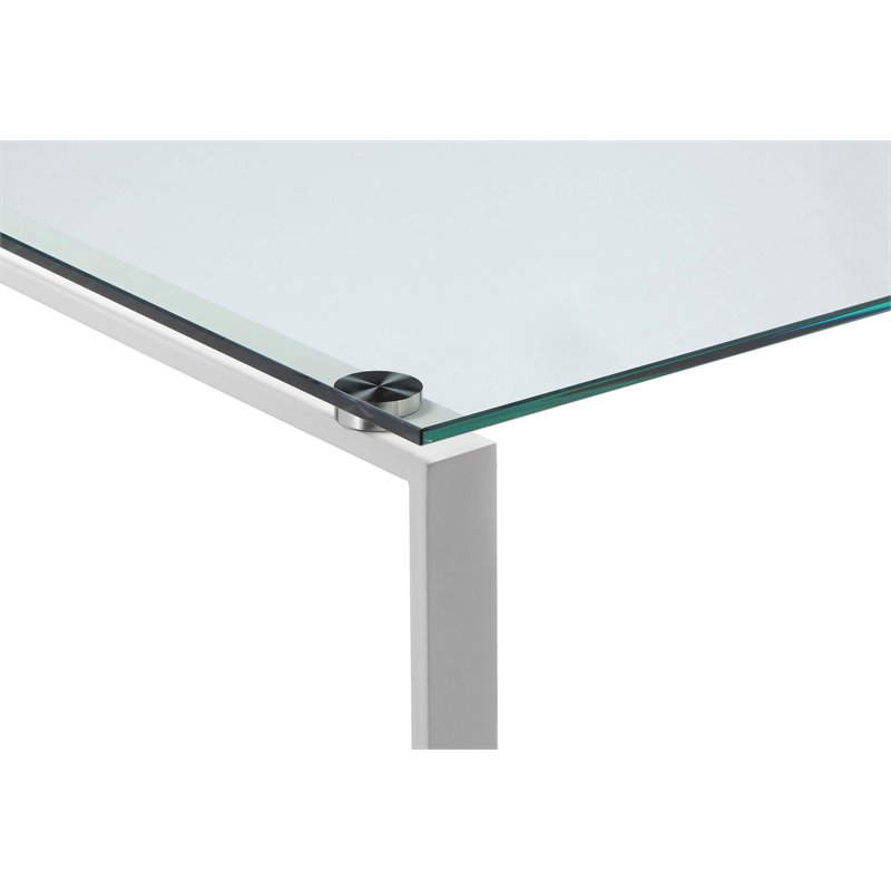 Pemberly Row Contemporary Tempered Glass & Metal Desk in White