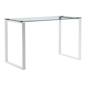 Pemberly Row Contemporary Tempered Glass & Metal Desk in White