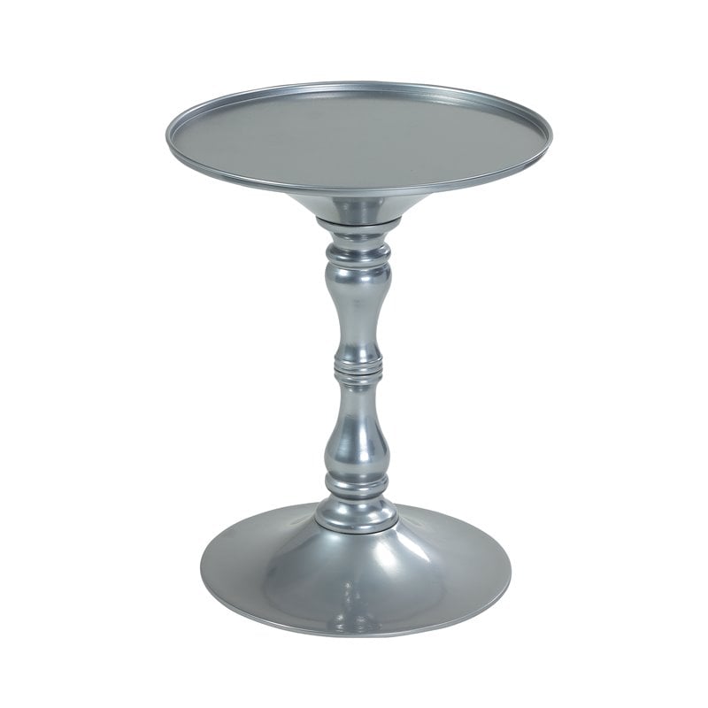 Pemberly Row Circle Top Modern Steel Metal Side Table in Silver