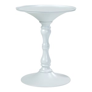 Pemberly Row Circle Top Modern Steel Metal Side Table in White