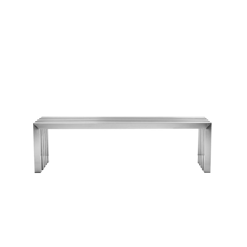 Pemberly Row Rectangular Modern Brushed Steel Metal Bench in Silver