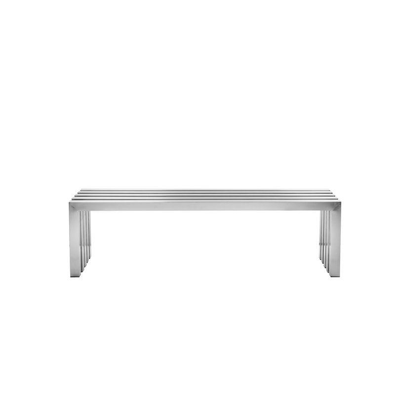 Pemberly Row Rectangular Modern Brushed Steel Metal Bench in Silver