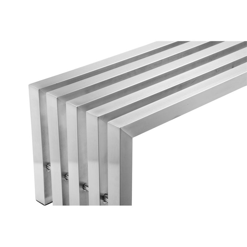 Pemberly Row Rectangular Modern Brushed Steel Metal Bench in Silver