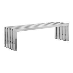 Pemberly Row Rectangular Modern Brushed Steel Metal Bench in Silver