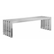 Pemberly Row Rectangular Modern Brushed Steel Metal Bench in Silver