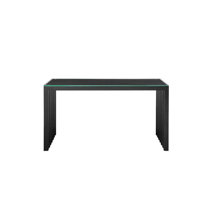 Pemberly Row Contemporary Metal & Tempered Glass Desk in Black