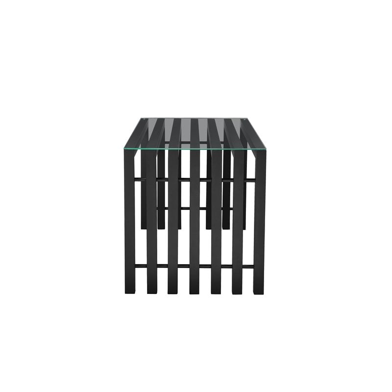 Pemberly Row Contemporary Metal & Tempered Glass Desk in Black