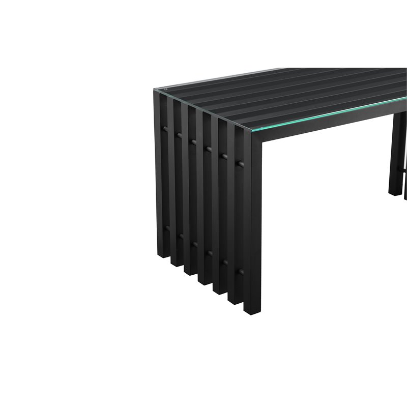Pemberly Row Contemporary Metal & Tempered Glass Desk in Black