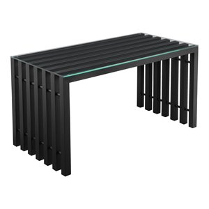 Pemberly Row Contemporary Metal & Tempered Glass Desk in Black