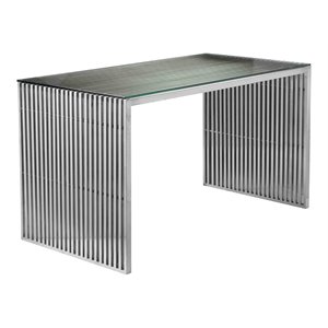 Pemberly Row 59&quot Modern Brushed Steel Metal and Glass Desk in Silver