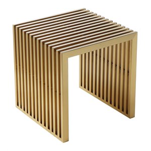 Pemberly Row Contemporary 17&quot Brushed Steel Metal Stool in Gold