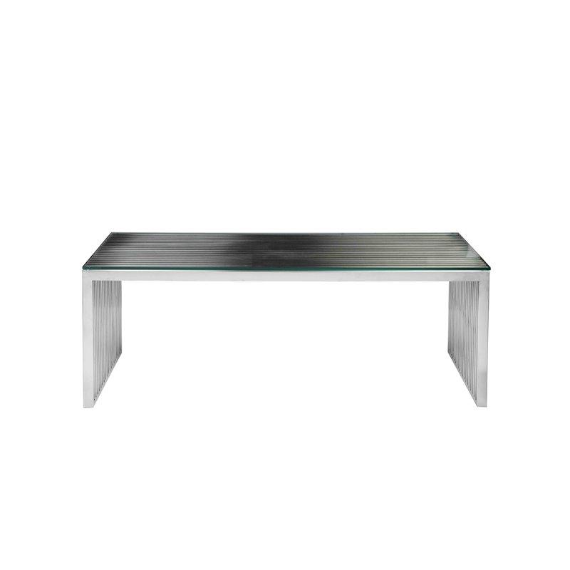 Pemberly Row Contemporary Rectangle Metal & Glass Coffee Table in Silver